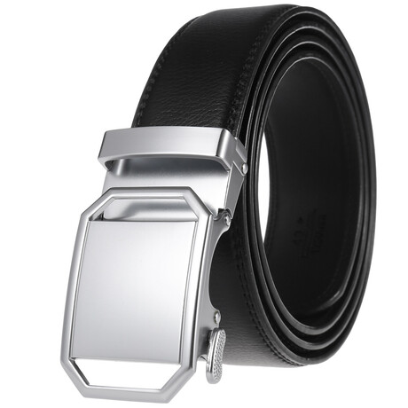 CEAUTB6 Automatic Leather Belt // Silver Buckle + Black Belt