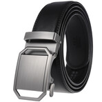 CEAUTB7 Automatic Leather Belt // Silver Buckle + Black Belt