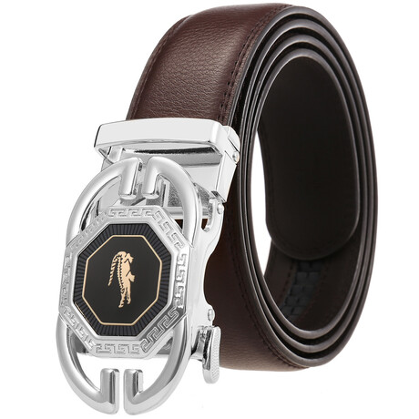 CEAUTB12 Automatic Leather Belt // Multicolor Buckle + Brown Belt