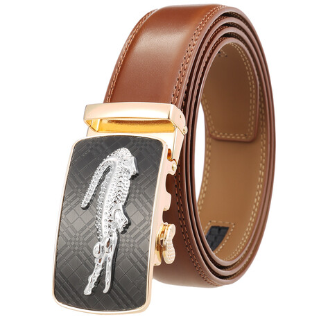 CEAUTB40 Automatic Leather Belt // Multicolor Buckle + Brown Belt