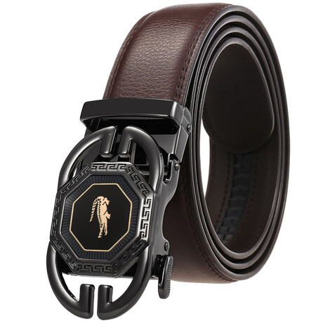 CEAUTB19 Automatic Leather Belt // Multicolor Buckle + Brown Belt