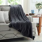 Yara Cable Knit Throw Reverse Faux Rabbit Fur 50"x60" // Dark Grey