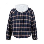 Hooded Plaid Shirt Jacket // Blue (XS)