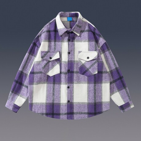 Plaid Shirt Jacket // Purple (XS)