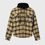 Hooded Plaid Shirt Jacket // Yellow (XS)