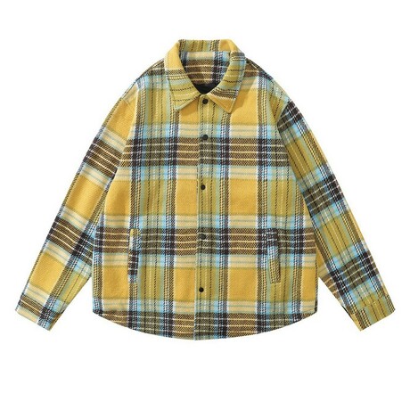 Plaid Shirt Jacket // Yellow + Blue (XS)