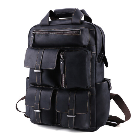 061Backpack Leather Bag // Black