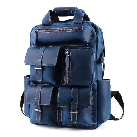 062 Backpack Leather Bag // Blue