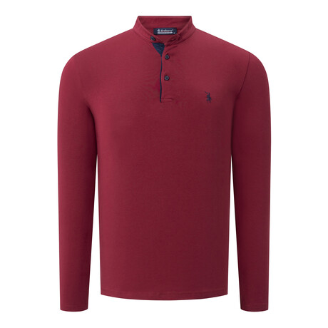 Quarter Button Up Mock Neck Sweatshirt // Burgundy (S)
