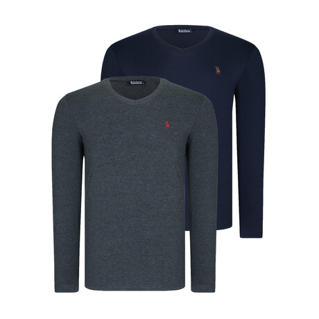 Set of 2 V-Neck Knit Tops // Anthracite + Dark Blue (S)
