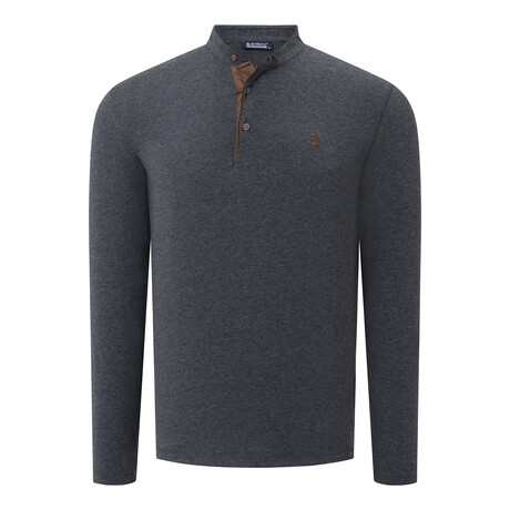 Quarter Button Up Mock Neck Sweatshirt // Gray (S)