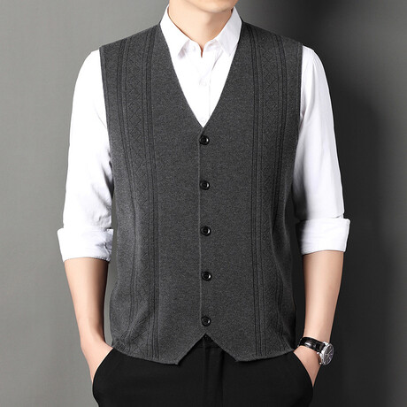 Cardigan V-Neck Sweater Vest // Dark Gray (XS)