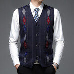 Rhombus Pattern V-Neck Sweater Vest //  Navy Blue (2XL)