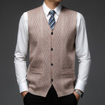 Argyle Texture Cardigan V-Neck Sweater Vest // Tan (M)