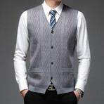Argyle Texture Cardigan V-Neck Sweater Vest // Gray (3XL)