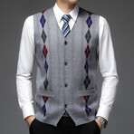 Slimline Argyle Cardigan V-Neck Sweater Vest // Gray (M)