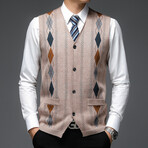 Slimline Argyle Cardigan V-Neck Sweater Vest // Tan (2XL)