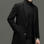 2-Button Up Herringbone Wool Coat // Black (M)