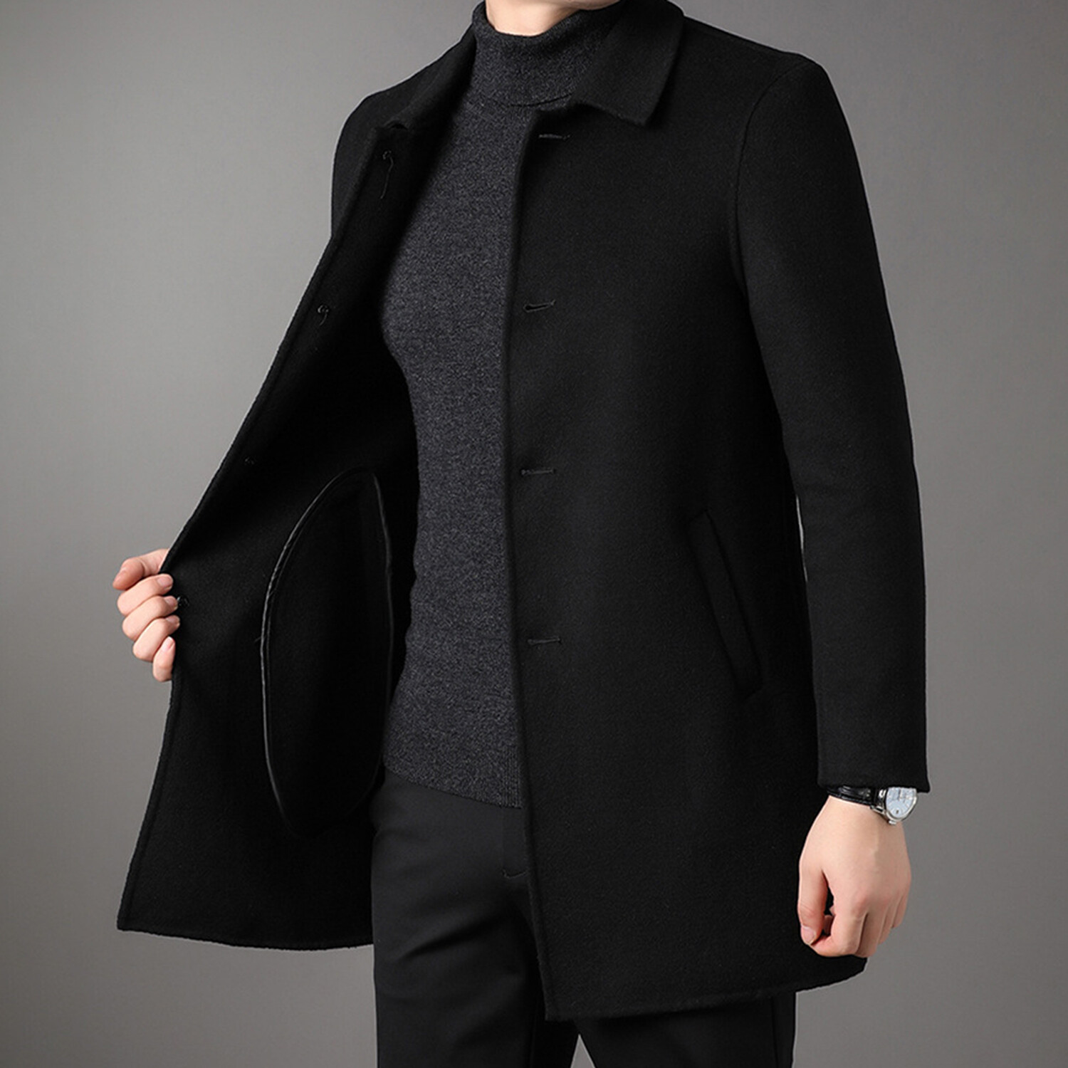 4-Button Up Wool Coat // Black (XS) - Amedeo Exclusive Jackets & Coats ...
