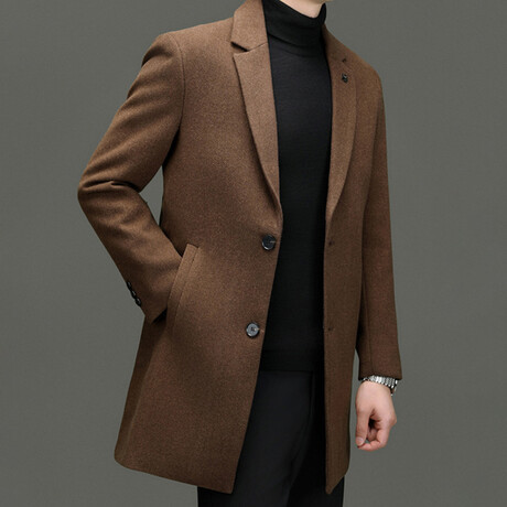2-Button Up Herringbone Wool Coat // Camel (XS)