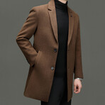 2-Button Up Herringbone Wool Coat // Camel (XL)