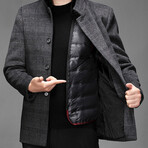 4-Button Up Glen Check Wool Jacket // Gray (L)