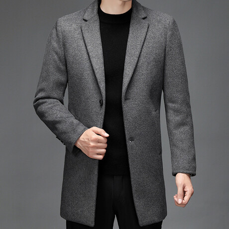 2-Button Up Herringbone Wool Coat // Gray (XS)