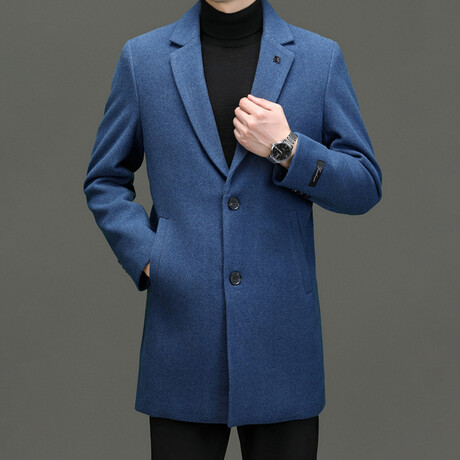2-Button Up Herringbone Wool Coat // Ligh Blue (XS)