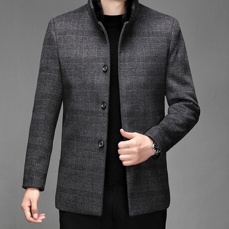4-Button Up Glen Check Wool Jacket // Gray (XS)