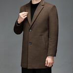 2-Button Up Herringbone Wool Coat // Brown (XL)