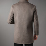 4-Button Up Herringbone Wool Coat // Light Brown (M)