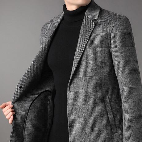 2-Button Up Glen Check Wool Coat // Gray (XS)