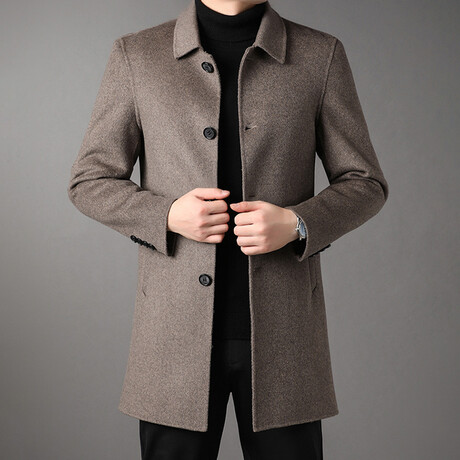 4-Button Up Herringbone Wool Coat // Light Brown (XS)