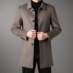 4-Button Up Herringbone Wool Coat // Light Brown (2XL)