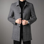 4-Button Up Glen Check Wool Coat // Gray (XL)