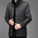 4-Button Up Glen Check Wool Jacket // Gray (M)