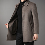 4-Button Up Herringbone Wool Coat // Light Brown (L)