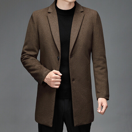 2-Button Up Herringbone Wool Coat // Brown (XS)