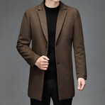 2-Button Up Herringbone Wool Coat // Brown (2XL)