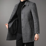 4-Button Up Glen Check Wool Coat // Gray (3XL)