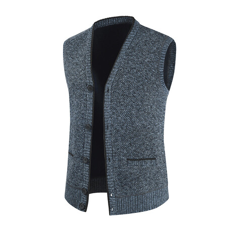 V-Neck Cardigan Sweater Vest // Blue (XS)