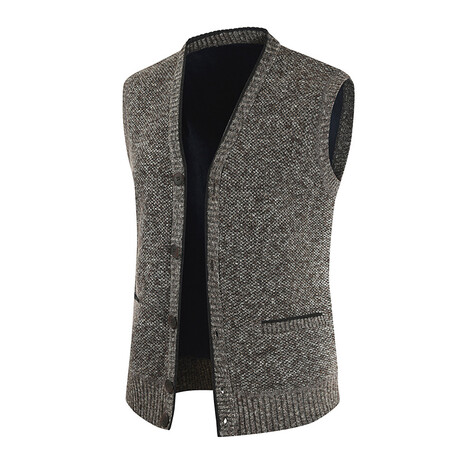 V-Neck Cardigan Sweater Vest // Brown (XS)