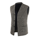 V-Neck Cardigan Sweater Vest // Brown (M)