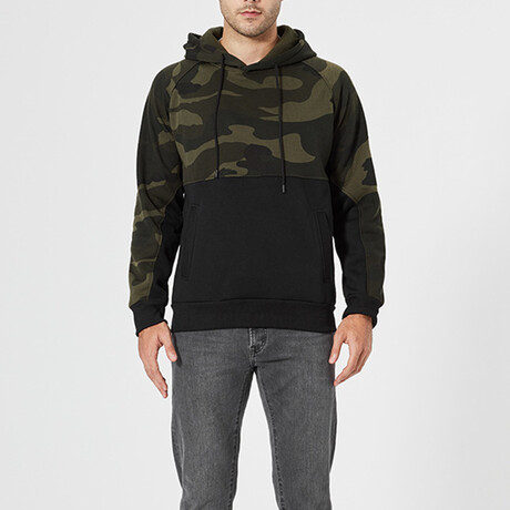 Hoodie // Black + Camouflage Green V2 (XS)