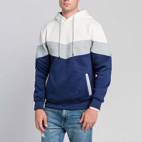 Tri-Color Hoodie // White + Gray + Navy (XS)
