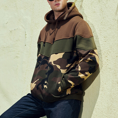 Tri-Color Hoodie // Brown + Green + Camouflage (XS)