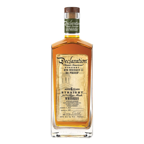 Declaration Straight Rye Whiskey // 6 Years Old // 750 ml