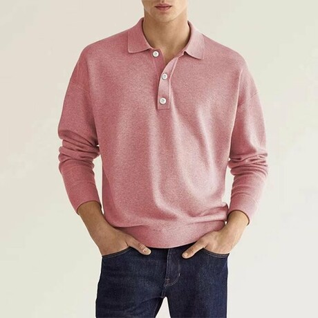 Button Up Long-Sleeved Polo Shirt // Pink (M)