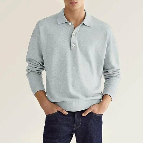 Button Up Long-Sleeved Polo Shirt // Light Gray (XS)