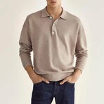 Button Up Long-Sleeved Polo Shirt // Khaki (2XL)